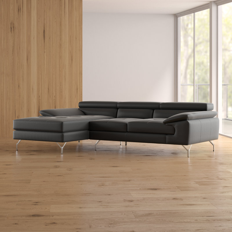 Orren Ellis Abheek 105" Wide Genuine Leather Sofa & Chaise & Reviews